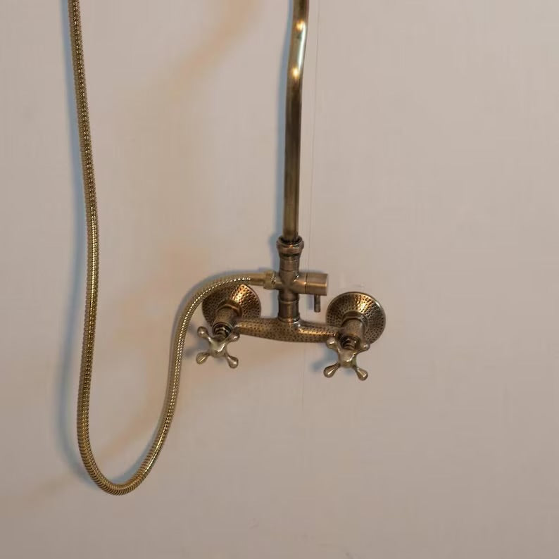 Oil-Rubbed Brass Shower System – Vintage Exposed Pipe Shower Set with Rain Head & Handheld Sprayer | Antique Brass Bathroom Fixture